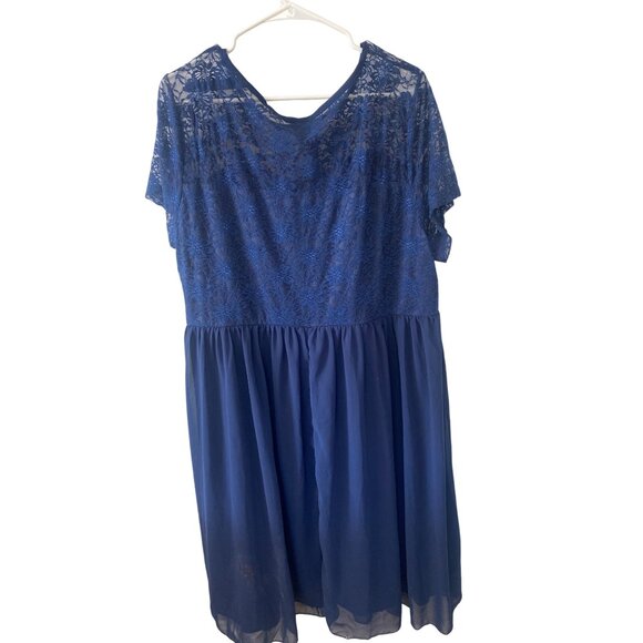Shein Curve 4XL Blue Lace Overlay Short Sleeve Dress - Picture 3 of 4